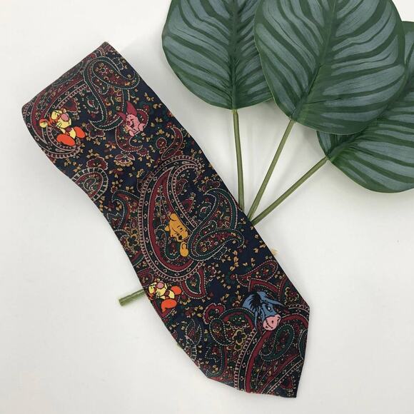 Vintage 90's Blue Green Paisley Winnie The Pooh Piglet Tigger Polyester Neck Tie - Picture 1 of 5